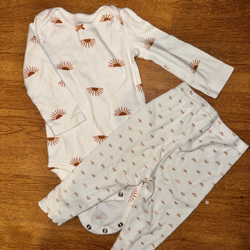 White and Brown Sun Print Baby Outfit bundle